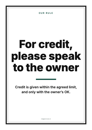 Poster: For credit, please speak to the owner